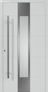 weiße Eingangstüre mit Alu glas streifen, türgriff alu