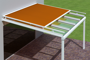 Terrassendach mit Markise, Terrassendächer mit Sonnenschutz, Sonnenschutz für Terrasendach, Markise orange